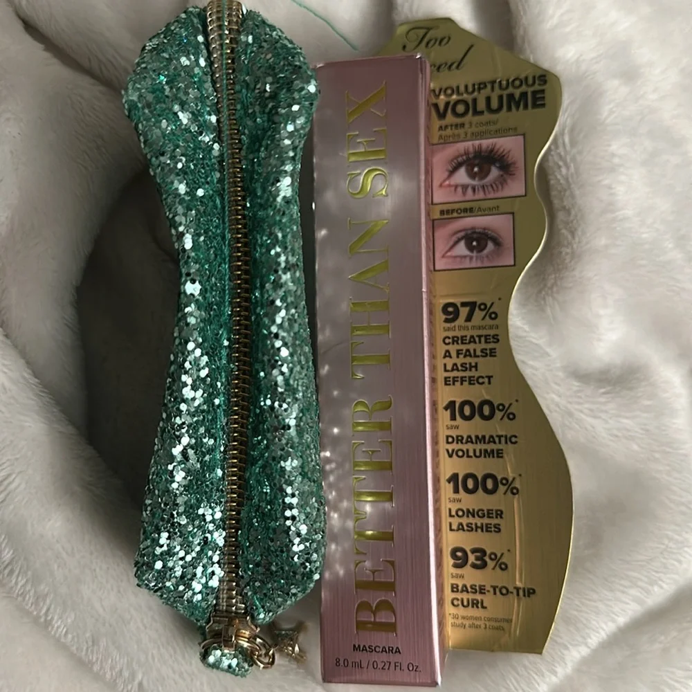 Too Faced Better Than Sex Mascara Bundle w/ Too Faced Lipstick Pouch New